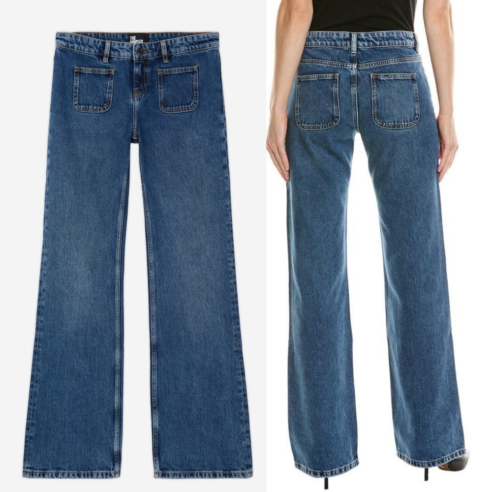 THE KOOPLES Women Flare Jeans Wide Leg Front Patch Pockets Blue Size 27